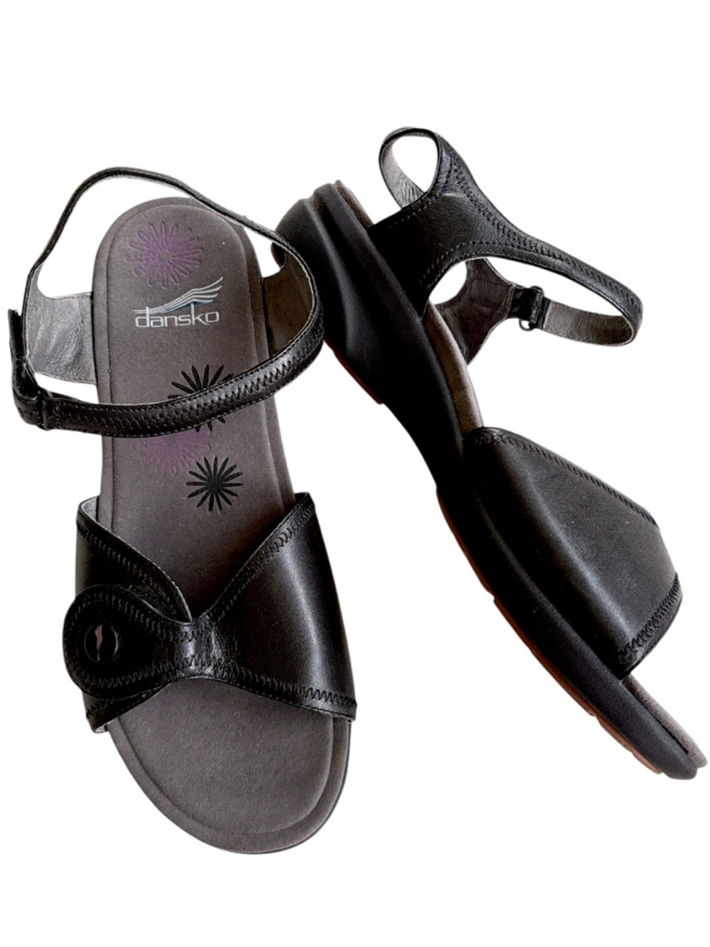 Dansko Leather Iris Sandals Black Size 12.5 - 13